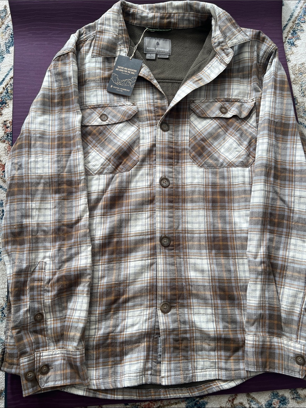 Royal Robbins Men’s Brown and Cream Plaid Shirt Jacket